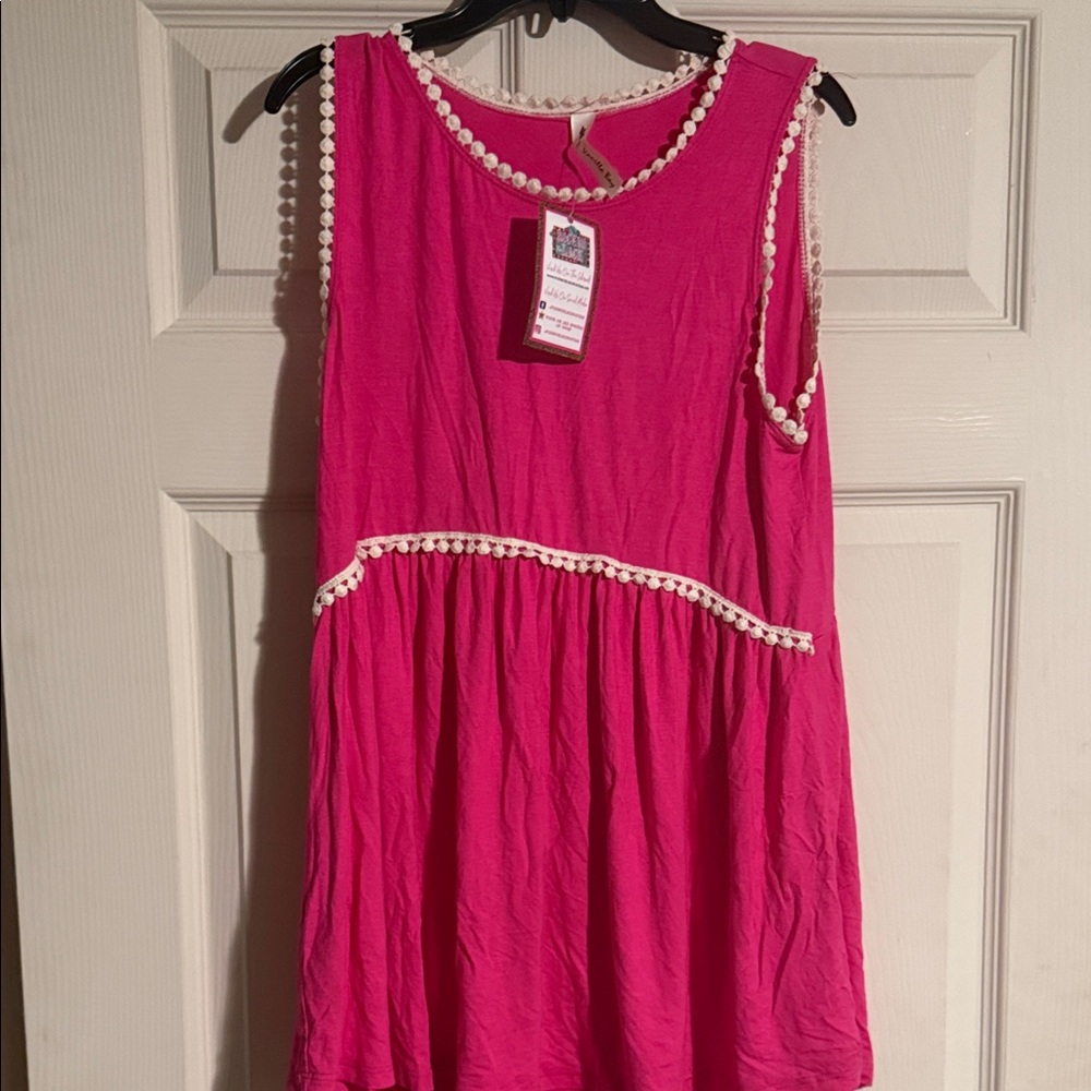 Vanilla Bay Pink Crotchet top with White Trim